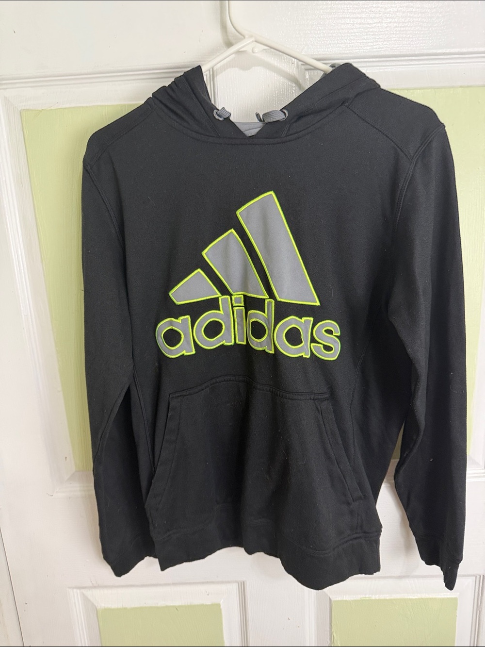 adidas Black Hoodie with Neon Yellow-Accent Logo